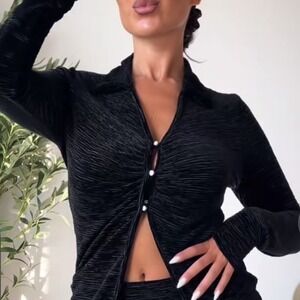 Fashion Nova Velvet Ruched Collared Long Sleeve Size L Whimsy Dark Fairygoth